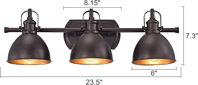 3 Bulb Vanity Light Fixture Vintage, Oil Rubbed Bronze Modern Bathroom Lighting Over Mirror, Rustic Metal Wall Sconce for Bathroom, Bedroom
