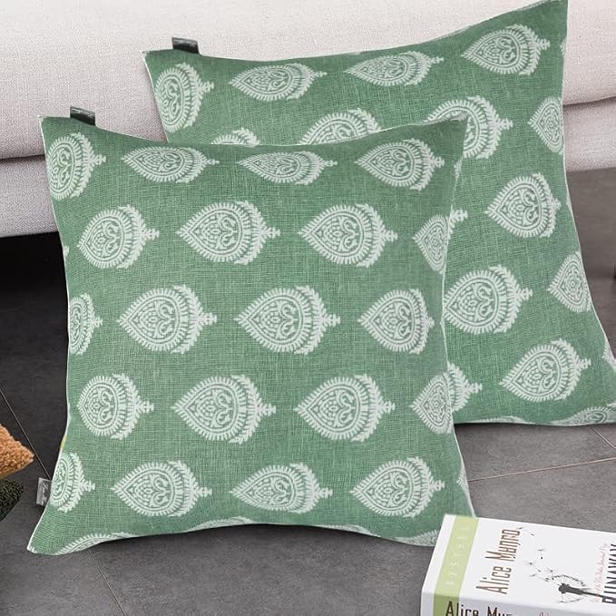 FUNHOME Outdoor Pillow Covers 18x18 Inch Pack of 2, No Insert-Fair Green | Square Throw Pillow Covers, Water-Repellent, Modern Pillow Cases for Sofa Patio Couch Decoration
