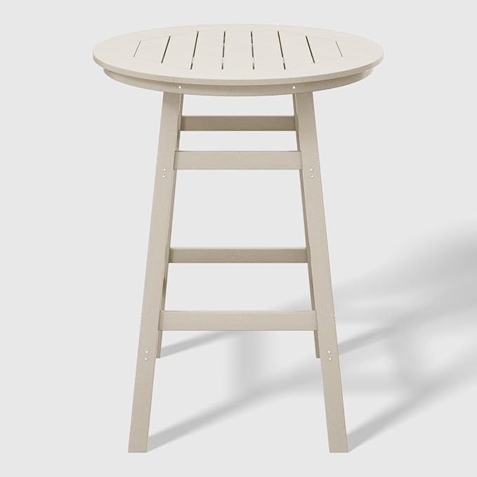 WestinTrends Malibu Outdoor 35" HDPE Round Patio Bar Height Table, Sand