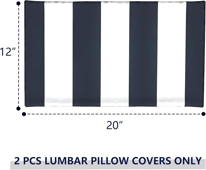 Outdoor Lumbar Pillow Covers 12”x20”, Rectangle Throw Pillow Covers for Patio Furniture, Decorative Lumbar Cushion Case for Garden Balcony Couch Office Chair, Pack of 2, Cabana Navy