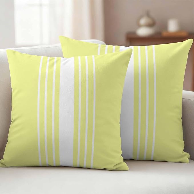 Yellow White Stripe Outdoor Pillow Covers 20x20 Inch Throw Pillow Covers Set of 2 Waterproof Decorative Pillow Cases Modern Rustic Vertical Striped Cushion Covers for Patio Furniture Garden Couch Sofa