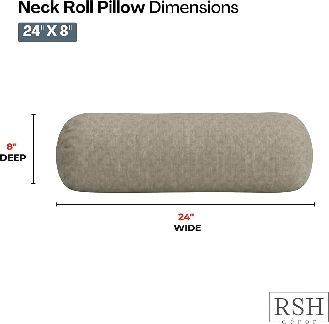 RSH DECOR: Sunbrella Neck Roll Pillows Set of 2 | 24” x 8” | Outdoor Bolster for Patio, Deck, Porch, or Poolside Chairs | Fade & Water-Resistant | Made in USA (Dots Nice Shale)
