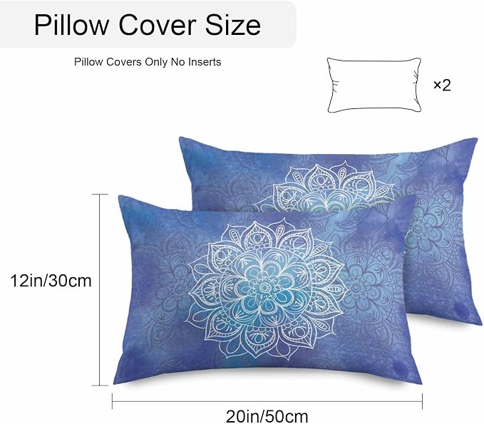 Vandarllin Outdoor Throw Pillows Covers 20x12 inch Set of 2 Waterproof Blue Boho Floral Decorative Zippered Cushion Covers for Patio Furniture, Bohemian Flower Lumbar Pillowcases