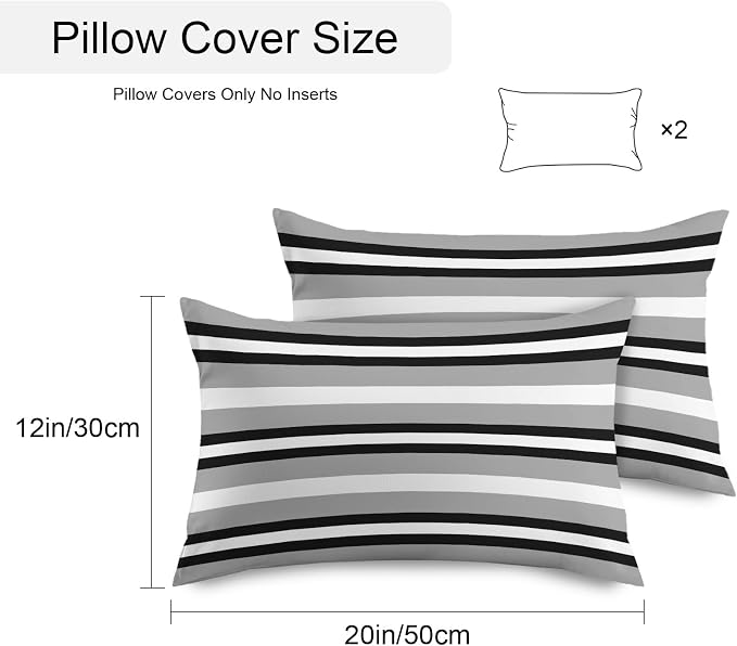 Black Gray Striped Outdoor Pillow Covers 20x12 Inch Lumbar Pillow Covers Set of 2 Waterproof Decorative Throw Pillow Cases Contemporary Minimalist Lines Art Cushion Covers for Patio Furniture Garden