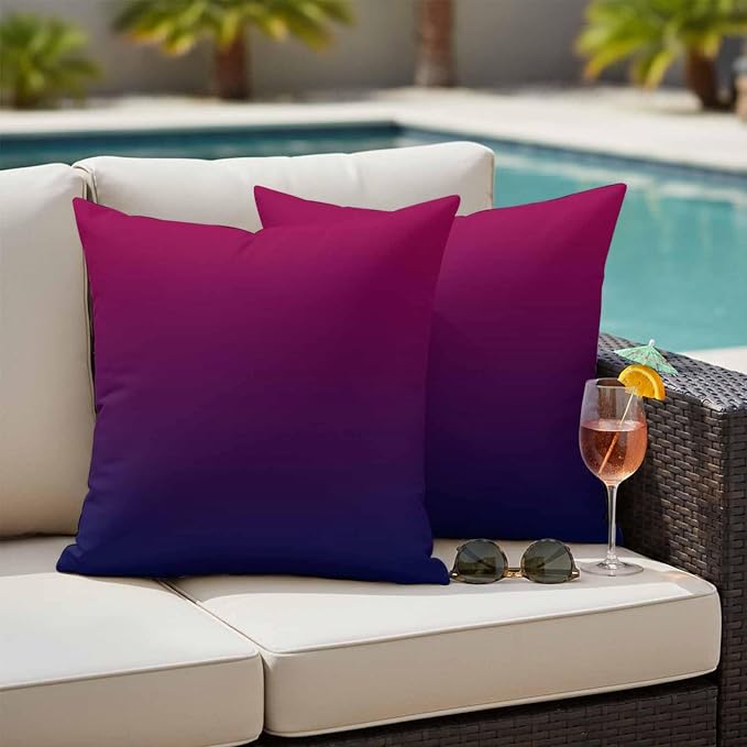 Outdoor Waterproof Pillow Covers Purple Burgundy Red Ombre Throw Cushion Case, Modern Color Gradient Pillowcase for Bed,Sofa,Couch, Patio Furniture, 16x16in, 2Pack Decorative Pillows Protector
