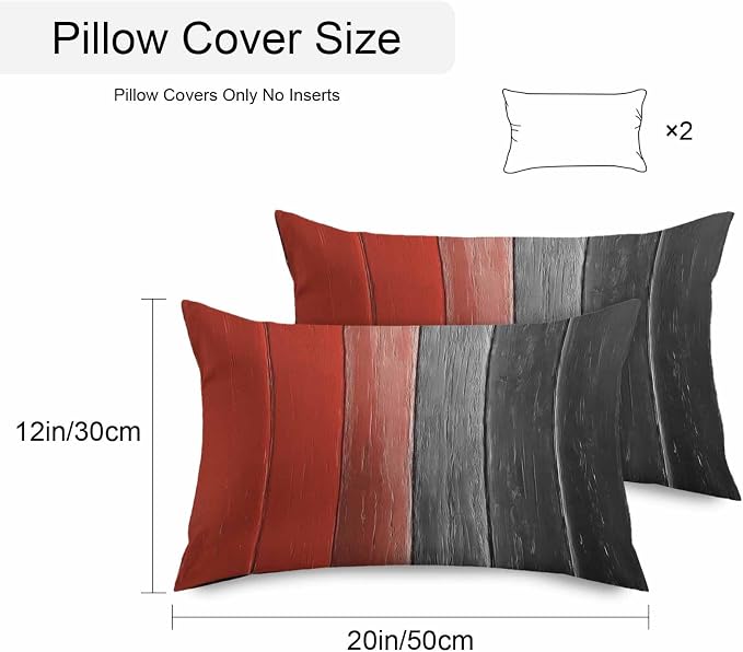 Lumbar Pillow Covers 20x12 Inch Set of 2, Red Black Ombre Waterproof Outdoor Cushion Covers, Vintage Farmhouse Wooden Decorative Pillowcases for Couch, Sofa, Bed, Garden, Patio