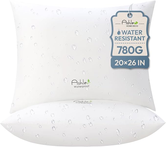 Outdoor Pillows 20 X 26 Pillow Inserts Pack of 2, Water-Resistant Decorative Premium Lumbar Pillow Stuffer Sham Waterproof Pillow for Sofa Couch, Porch Patio Living Room Bedroom Furniture