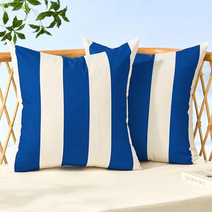 Allorry Outdoor Pillow Covers 20x20 Royal Blue Striped Outdoor Decor 007N20 | Striped Pillow Covers|for Spring Summer Outdoor Waterproof Garden Patio Furniture Sofa Bed Home Decor