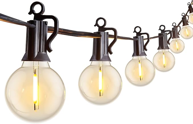 Brightown Outdoor String Lights, 29FT G40 LED IP65 Waterproof Patio Lights | 12 Shatterproof Edison Bulbs, Plug-In, Dimmable, Connectable, Hanging Light for Backyard Porch Party Decor, Warm White