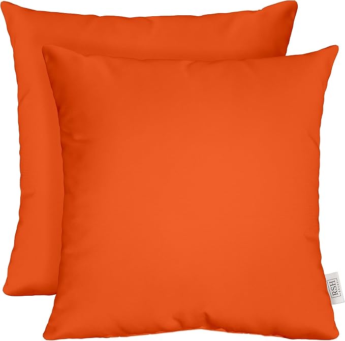 RSH DECOR Square Throw Pillows Set of 2, 17x17 Inch Decorative Pillows for Couch, Water-Resistant Patio Furniture Pillows, All-Weather Spun Fabric, Canvas Melon - Made in USA