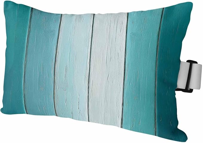 Aqua Ombre Outdoor Pillows for Chaise Lounge Chair Waterproof Lumbar Pillows with Insert&Adjustable Strap Beach Headrest Pillow Vintage Country Wooden Recliner Neck Pillow for Patio Pool 11"x16"