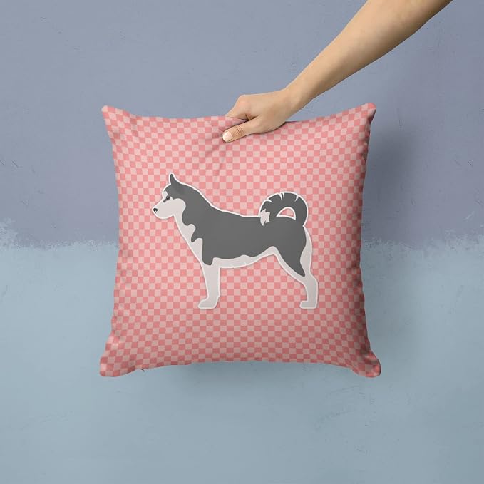 Caroline's Treasures BB3680PW1414 Siberian Husky Checkerboard Pink Fabric Decorative Pillow Machine Washable, Indoor Outdoor Decorative Pillow for Couch, Bed or Patio, 14Hx14W