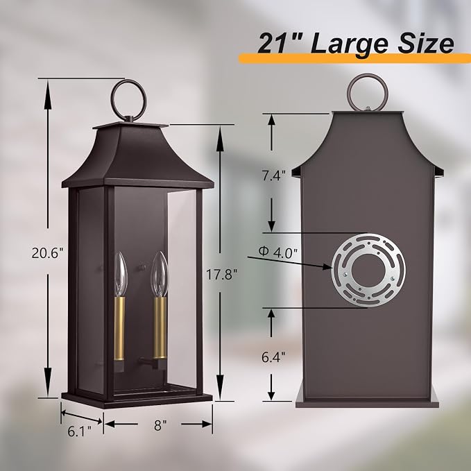 Oil Rubbed Bronze 20.6" Outdoor Wall Light, Aluminium | Dusk to Dawn, Large Outside Wall Sconce, Modern Exterior Wall Lantern with Glass, Waterproof, For House, Porch