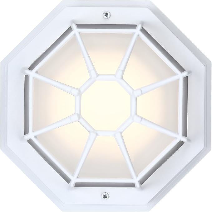 2 Pack 8.5” Octagonal LED Flush Mount Ceiling Light 2700K 3000K 3500K 4000K 5000K White Hallway Lights Exterior Dome Light for House White LED Ceiling Lamp,Aluminum Alloy,Glass,14W,120V,750lm-1000Lm
