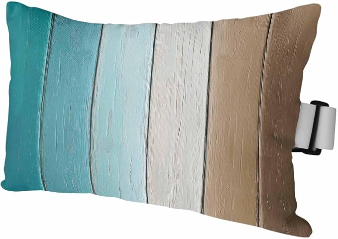 Aqua Brown Ombre Outdoor Pillows for Chaise Lounge Chair Waterproof Lumbar Pillows with Insert&Adjustable Strap Beach Headrest Pillow Vintage Country Wooden Recliner Neck Pillow for Patio Pool 11"x16"