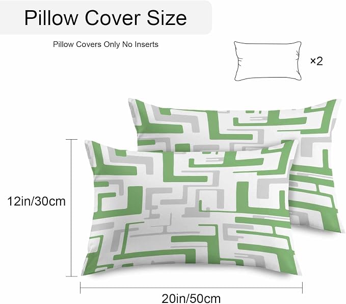 Vandarllin Outdoor Throw Pillows Covers 20x12 inch Set of 2 Waterproof Green Geometric Stripes Decorative Zippered Cushion Covers for Patio Furniture, Modern Abstract Lines Lumbar Pillowcases