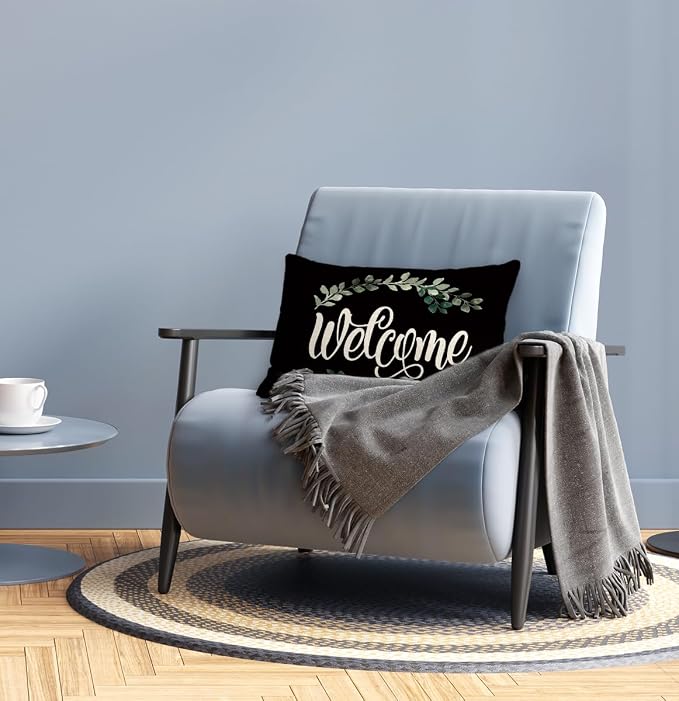 welcome 12x20 pillow Cover,porch decor,outdoor pillows,outdoor pillow covers,outdoor throw pillows, Farmhouse Porch Deco,patio pillows,outdoor pillows for patio furniture(Black)