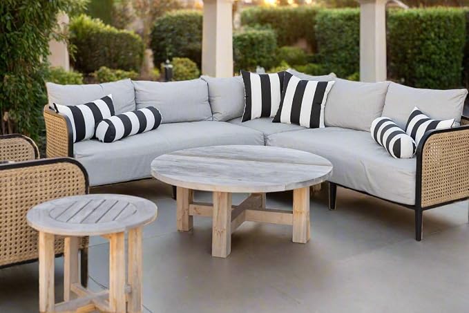 RSH DECOR Outdura Lumbar & Square Pillows Set of 4 | 20" x 12" & 17" x 17" | Water & Fade-Resistant Performance Fabric | Outdoor Throw Pillows | Made in USA (Zinc Charcoal Grey)