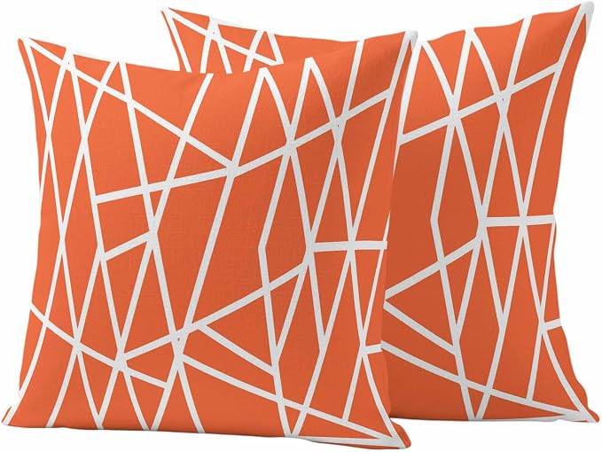 Outdoor Pillow Covers Waterproof, Orange Geometric Decorative Square Throw Pillowcases Patio Cushion Covers for Tent/Garden, 24" x 24" 2 Pack, Abstract Stripes Modern Simple