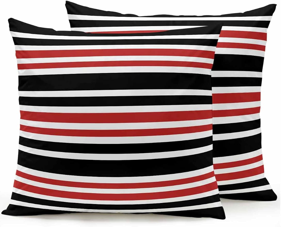 Outdoor Waterproof Throw Pillows Black Red Contrast Monochromatic Tones Patio Pillows Pack of 2,Decorative Pillow Covers with Insert,Pillow Cushion Case for Garden Couch Sofa Geometric Line