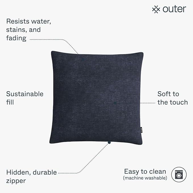 Outer Outdoor Throw Pillow with OuterWeave Performance Fabric, Decorative Outdoor Pillow for Patio & Outdoor Furniture, Includes Machine Washable Pillow Cover and Insert - Deep Sea Navy, 18"x18"