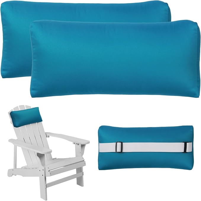 Headrest Pillow for Patio Chaise Lounge Chair, Outdoor Chaise Pillows with Adjustable Elastic Stripe Head Resting Pillows for Recliner Office Chair, Teal 2 Pack