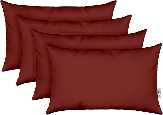 RSH DECOR: Sunbrella Lumbar Throw Pillows Set of 4 | 20" x 12" | Water and Fade-Resistant Performance Fabric | Outdoor Pillow Covers with Down-Alternative Inserts | Canvas Burgundy