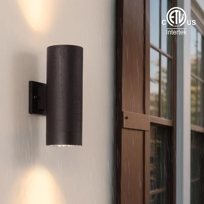 mirrea 14" Modern Outdoor Porch Light 2 Lights, Oil Rubbed Bronze, 2 Pack | Aluminum cylinder exterior fixtures, tempered glass cover, waterproof wall sconce & patio light for outdoor use.
