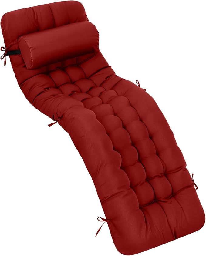 Tudomro Outdoor Chaise Lounge Cushion 66x21x4'' Waterproof & Fade-Resistant Patio Pool Chaise Lounge Cushion Headrest Pillow Tie Replacement Rocking High Back Chair(Burgundy,1 Pcs)