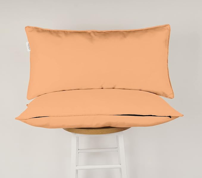 Indoor/Outdoor Polyester Fabric Lumbar Pillow Cover, All-Weather Waterproof Rectangular Cushion Case for Patio Furniture, 12 x 18 Set of 2 -Light Peach