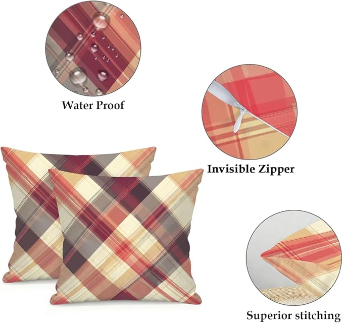 18x18 Inch Outdoor Pillow Covers Set of 2 Waterproof Throw Pillow Covers Decorative Couch Cushion Covers Buffalo Plaid Square Pillowcases Protectors for Patio Garden Sofa