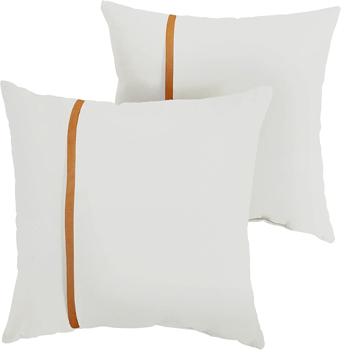 Sorra Home x Sunbrella - Indoor Outdoor Square Pillows, Set of 2, 16x16, Canvas Natural Ivory & Canvas Rust Orange