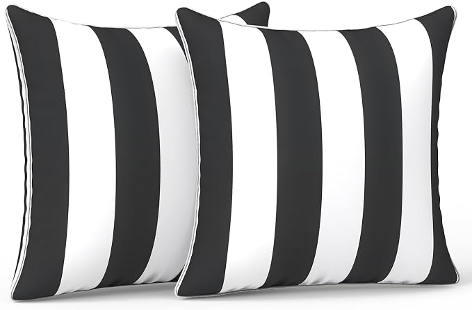 LVTXIII Outdoor Pillow Covers Set of 2, Patio Waterproof Throw Pillow Cases Fade Resistant Accent Pillow Covers for Spring Summer Garden Decoration, 20x20 Inch, Cabana Black