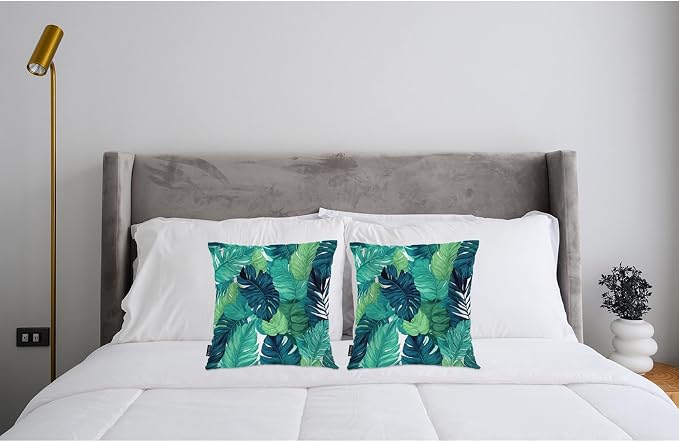 Swono Palm Leaves Bed Pillow Covers, Tropical Beach Turquoise Green Palms Decorative Throw Pillow Cover Cushion Case for Sofa Bed Living Room Farmhouse Decorations, 18"X18" 2 Pieces Pillowcases