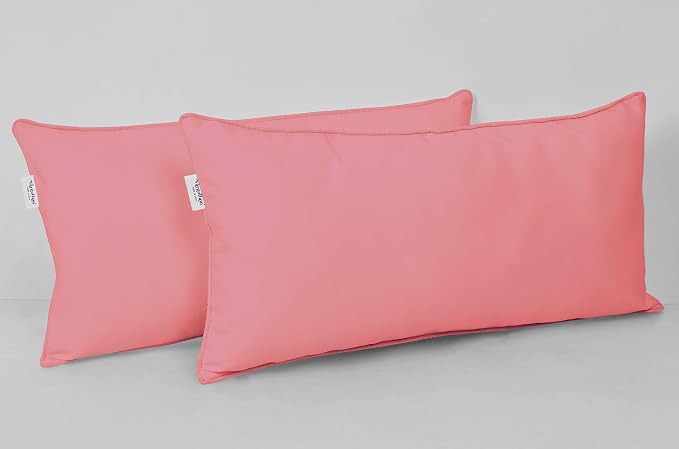 Indoor/Outdoor Polyester Fabric Lumbar Pillow Cover, All-Weather Waterproof Rectangular Cushion Case for Patio Furniture, 12 x 24 Set of 2 -Rose Pink
