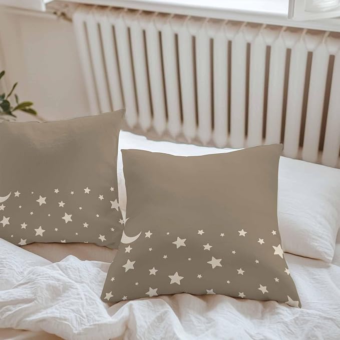 Stars Moon Waterproof Outdoor Pillow Covers Set of 2 Home Decor, Starry Night Khaki Pillowcase Patio Pillow Covers for Couch Bench Patio Furniture Garden 26x26in