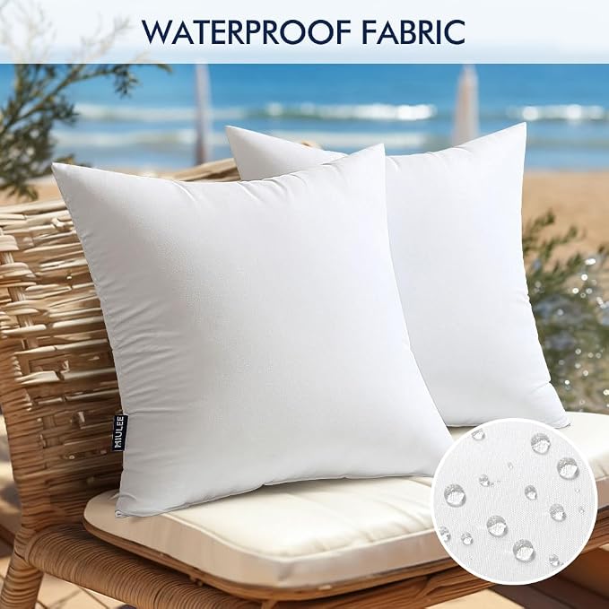 MIULEE Pack of 2 Decorative Outdoor Waterproof Pillow Covers 18x18 Inch Yellow with 2 Packs of Outdoor Pillow Inserts