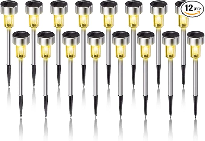 Solar Lights Outdoor Waterproof, Solar Garden Lights, Warm White, 16 Pack | Outdoor Solar Lights Stainless Steel LED Landscape Lighting Decorations for Yard Pathway Patio Lawn