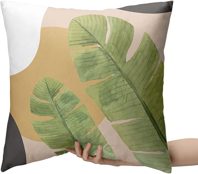 Set of 2 Pack Summer Green Leaves Throw Pillow Covers Jungle Banana Tree Cushion Case Brown and White Black Decorative Pillow Cover Modern Home Decor 22x22 for Sofa Bed Chair