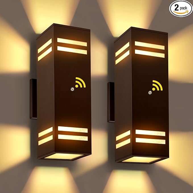 Bronze Dusk to Dawn Outdoor Lights, Exterior Lighting Fixtures | Modern 2 Pack Up Down Lights Outdoo,Wall Light Wtih LED Bulbs, IP65 Waterproof Outside Lights for House for Porch, Garage