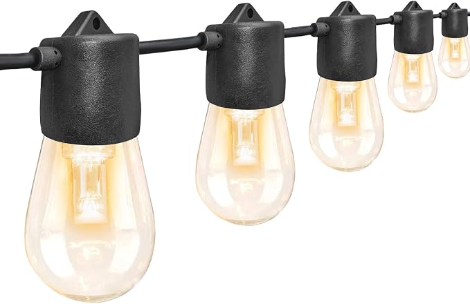 GANA 12V Low Voltage & Safe LED Outdoor String Lights,48FT 15 Shatterproof Bulbs, 2200K Warm White Pergola Lights for Your House's, Garden, Fence, Porch,Balcony,and Bistro