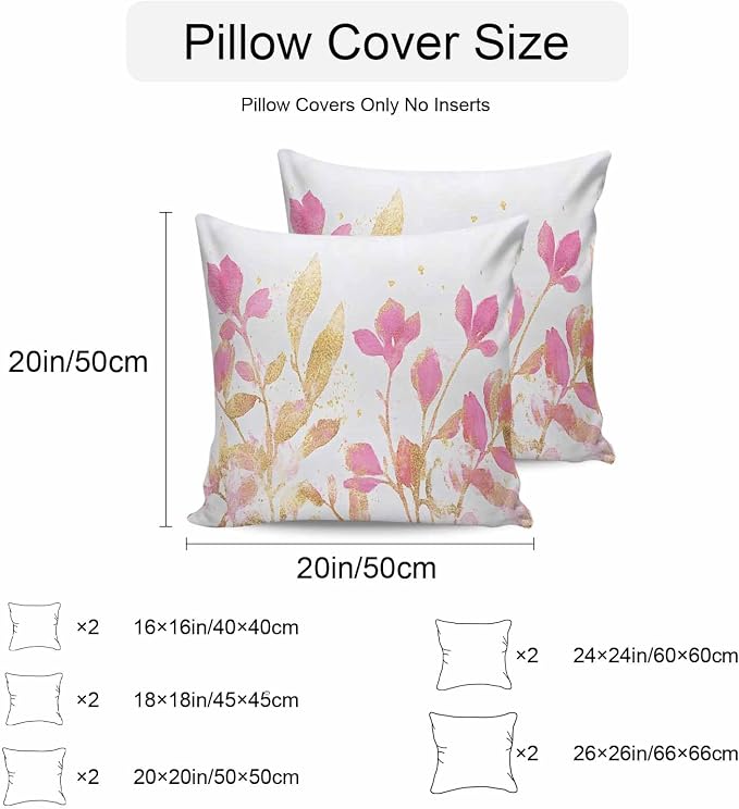 Vandarllin Outdoor Throw Pillows Covers 26x26 inch Set of 2 Waterproof Pink Yellow Flowers Decorative Zippered Cushion Covers for Patio Furniture, Wildflowers Lumbar Pillowcases