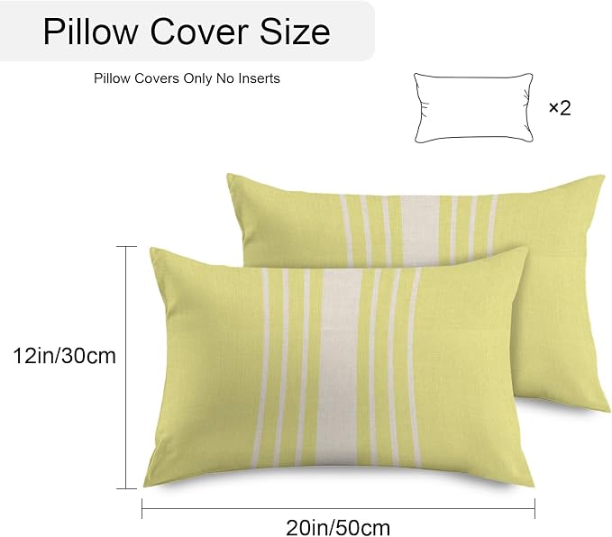 Yellow Beige Striped Outdoor Pillow Covers 20x12 Inch Lumbar Pillow Covers Set of 2 Waterproof Decorative Throw Pillow Cases Modern Farmhouse Retro Lines Cushion Covers for Patio Furniture Garden