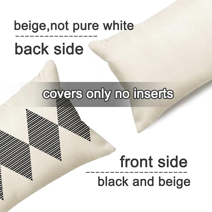 Outdoor Pillows Covers 12x20 Waterproof,Black and Beige Set of 4(No Insert) | for Covered Patio Furniture Sunbrella,No Insert Just Covers,Durable Polyester,Fit 12x20 inch Inserts or Smaller,Boho Lumbar