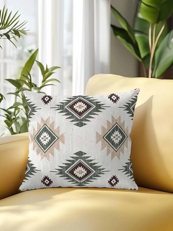 Waterproof Outdoor Pillow 1 Pack Sage Green Boho Aztec Decorative Throw Pillows Cover & Insert 16x16 Inch Pillowcase Southwest Tribal Style Pillows for Couch Sofa Bed Patio Furniture Indoor Outdoor