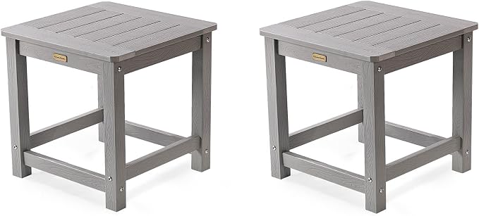 Outdoor Side Table Set of 2, HIPS Plastic Composite Adirondack Patio Table, Weather Resistant End Tables for Outside, Indoor, Patio, Garden, Pool, Porch, Backyard, Lawn, Deck - Grey