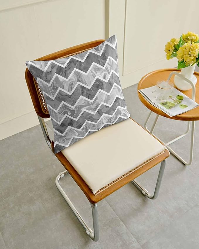 Outdoor Waterproof Throw Pillows Marble Gray Zigzag Ripple Chevron Patio Pillows Pack of 1,Decorative Pillow Covers with Insert,Pillow Cushion Case for Garden Couch Modern Geometric Abstract Pattern