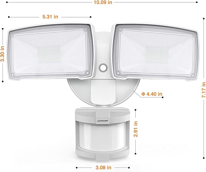 LEPOWER Hardwired LED Security Lights Motion Sensor Outdoor, 40W 4000LM | 5500K Daylight, 72 FT Range & 180° Detection, Easy to Install, IP65 Waterproof, 2 Head Flood Light for Garage, Yard, Porch