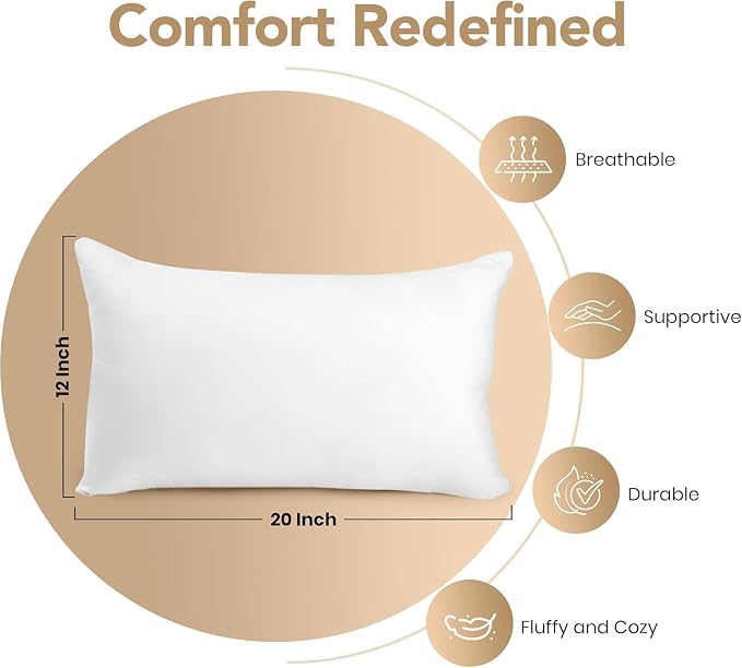 Utopia Bedding 12x20 Outdoor Pillows, Water Resistant Throw Pillows, 4-Pack | Outdoor Throw Pillows, Water Repellent, Decorative Pillow for Patio Furniture & Porches, Plush & Supportive, Pack of 4, White