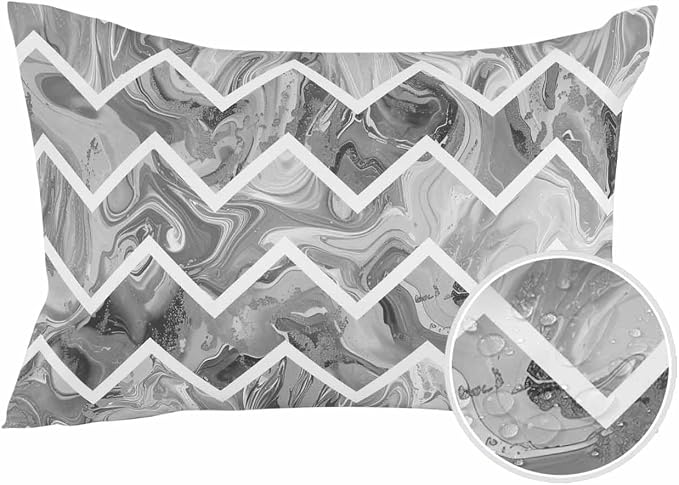 Outdoor Waterproof Throw Pillows Marble Gray Zigzag Ripple Chevron Patio Pillows Pack of 1,Decorative Pillow Covers with Insert,Pillow Cushion Case for Garden Couch Modern Geometric Abstract Pattern